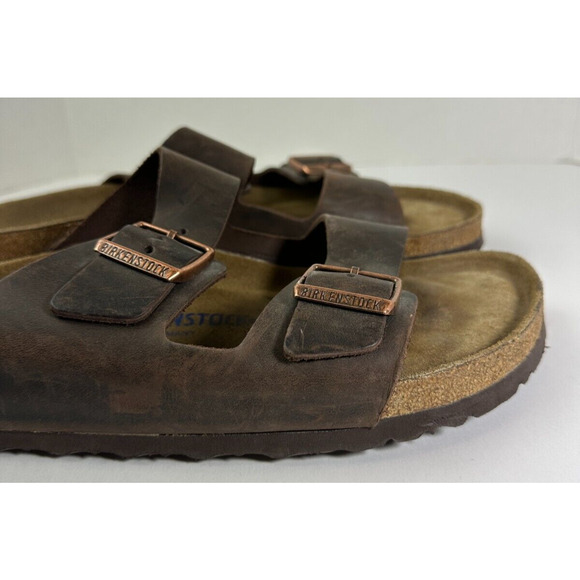 Birkenstock Arizona Soft Footbed Oiled Leather Sandals Brown Slides Mens Size 13 - Picture 7 of 14